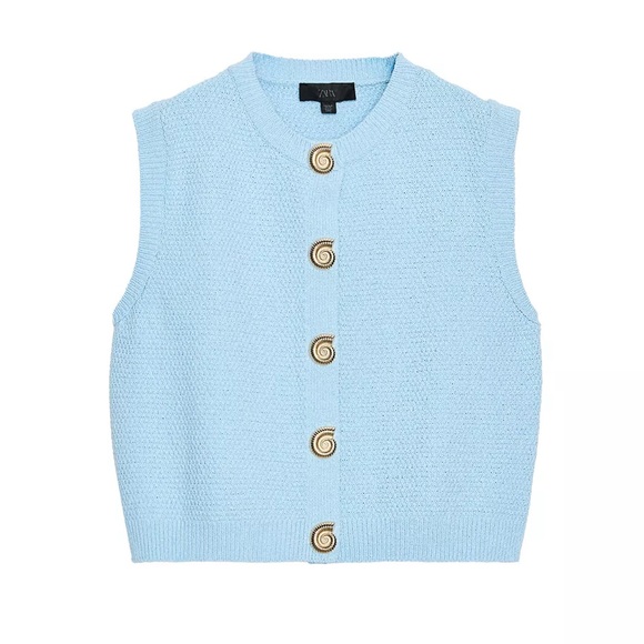 Zara Tops - Zara Blue Gold Button Structured Knit Vest Top